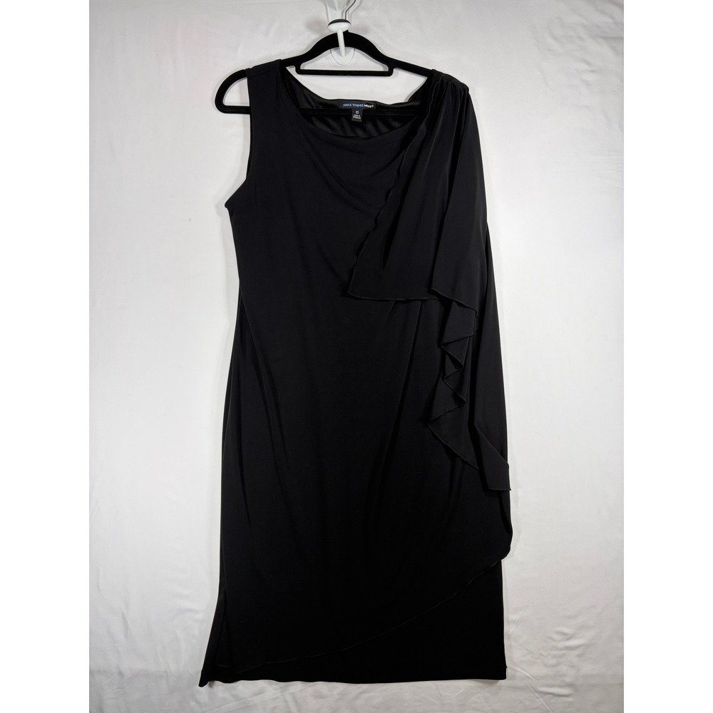 Saint Tropez West Sheath Dress Women 10 Black Excellent Draped One Shoulder Slit